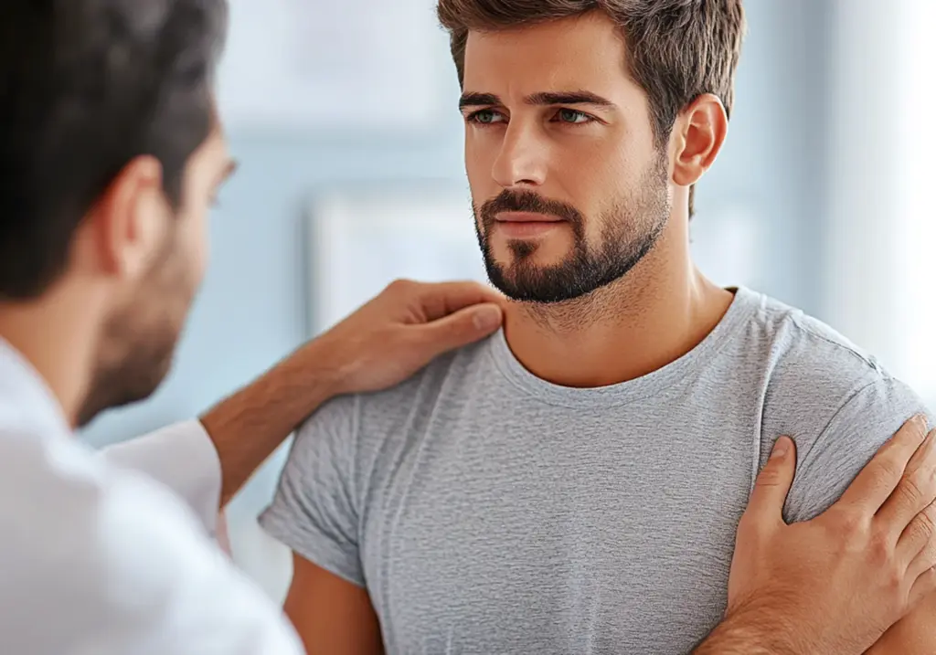 Consultation médicale avec un homme barbu