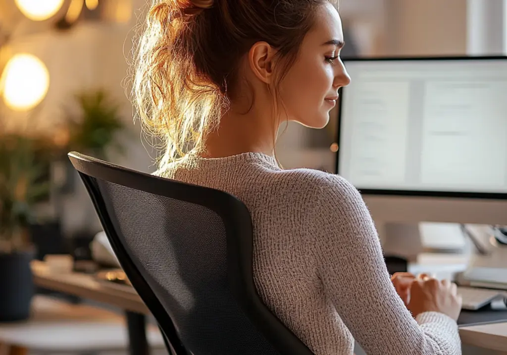 Femme travaillant devant un ordinateur.