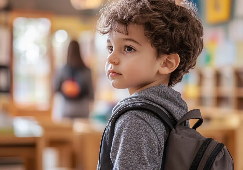 Enfant avec sac à dos à l'école
