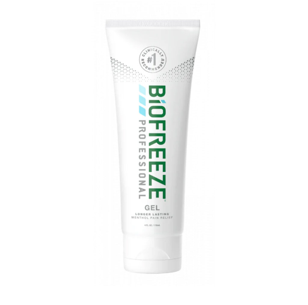 Tube de gel Biofreeze pour soulagement de la douleur.